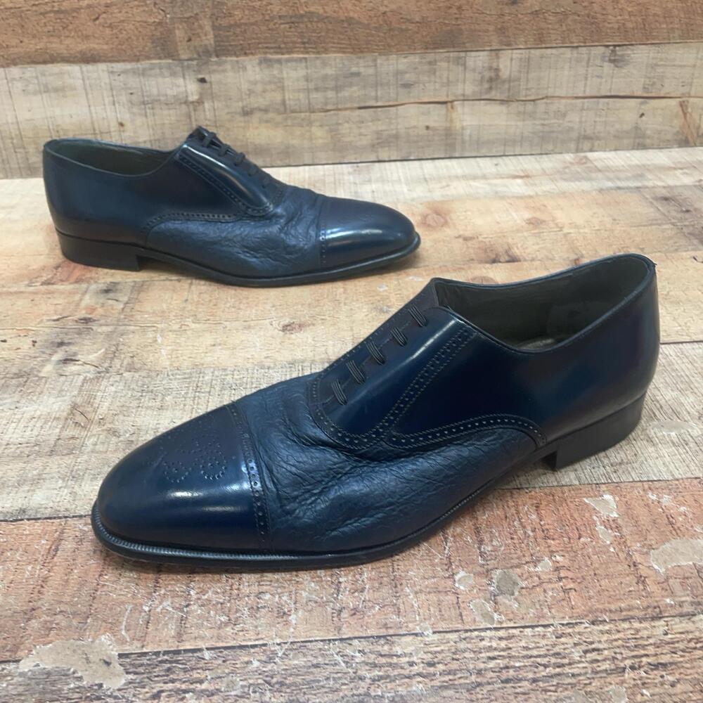 Moreschi Shoes Mens Size 12 45 Blue Leather Cap Toe Oxford Dress Italy